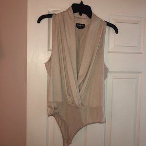 Bebe Tan Wrap Velvet Bodysuit